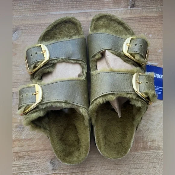 New Arizona Big Buckle Shearling Natural Leather Oiled in Olive Size 6.5 - Picture 3 of 9